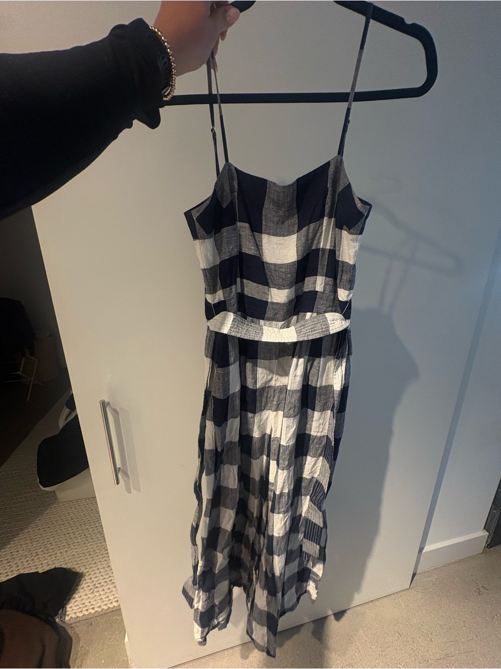 J. Crew Navy and White Gingham Jumpsuit